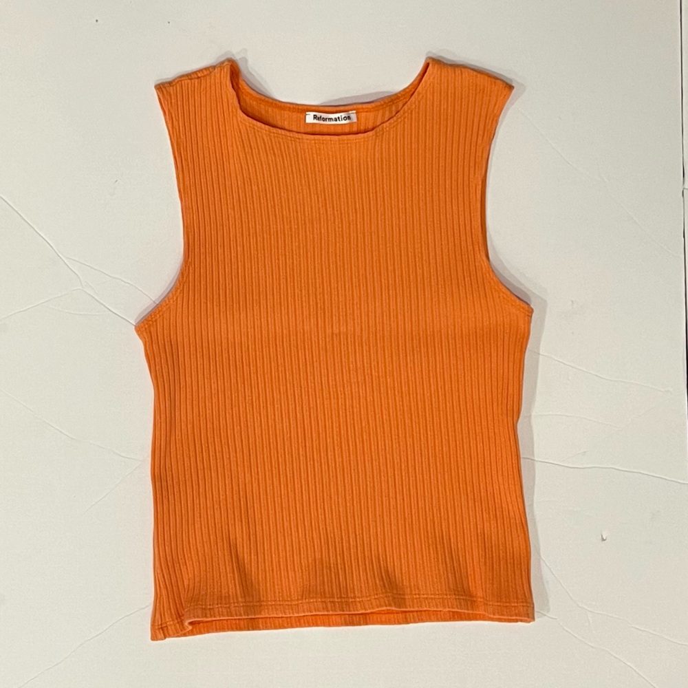 Reformation Orange Ribbed Tank Top